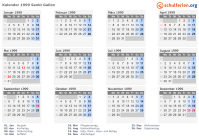 Kalender 1999 mit Ferien und Feiertagen Sankt Gallen