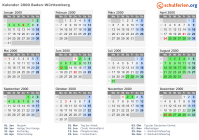 Kalender 2000 mit Ferien und Feiertagen Baden-Württemberg