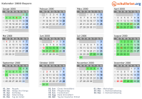 Kalender 2000 mit Ferien und Feiertagen Bayern