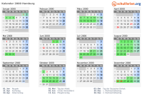 Kalender 2000 mit Ferien und Feiertagen Hamburg