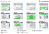 Kalender 2000 mit Ferien und Feiertagen Hessen