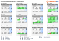 Kalender 2000 mit Ferien und Feiertagen Mecklenburg-Vorpommern
