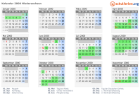 Kalender 2000 mit Ferien und Feiertagen Niedersachsen