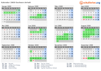 Kalender 2000 mit Ferien und Feiertagen Sachsen-Anhalt