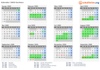 Kalender 2000 mit Ferien und Feiertagen Sachsen