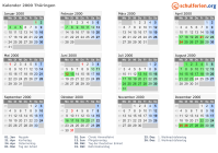 Kalender 2000 mit Ferien und Feiertagen Thüringen