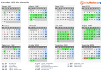 Kalender 2000 mit Ferien und Feiertagen Aix-Marseille