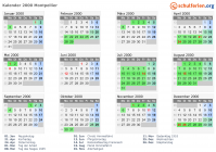 Kalender 2000 mit Ferien und Feiertagen Montpellier