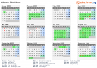 Kalender 2000 mit Ferien und Feiertagen Nizza