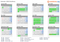 Kalender 2000 mit Ferien und Feiertagen Straßburg