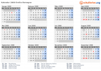 Kalender 2000 mit Ferien und Feiertagen Emilia-Romagna