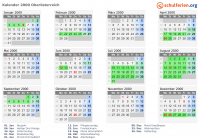 Kalender 2000 mit Ferien und Feiertagen Oberösterreich