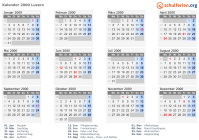 Kalender 2000 mit Ferien und Feiertagen Luzern