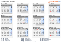 Kalender 2000 mit Ferien und Feiertagen Obwalden