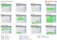 Kalender 2001 mit Ferien und Feiertagen Bayern