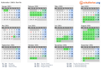 Kalender 2001 mit Ferien und Feiertagen Berlin