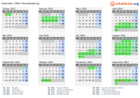 Kalender 2001 mit Ferien und Feiertagen Brandenburg