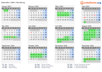 Kalender 2001 mit Ferien und Feiertagen Hamburg