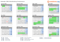 Kalender 2001 mit Ferien und Feiertagen Mecklenburg-Vorpommern
