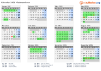 Kalender 2001 mit Ferien und Feiertagen Niedersachsen