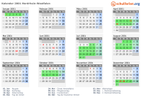 Kalender 2001 mit Ferien und Feiertagen Nordrhein-Westfalen