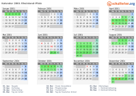 Kalender 2001 mit Ferien und Feiertagen Rheinland-Pfalz
