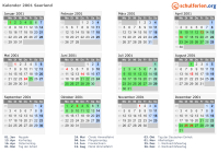 Kalender 2001 mit Ferien und Feiertagen Saarland