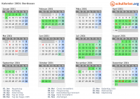 Kalender 2001 mit Ferien und Feiertagen Bordeaux