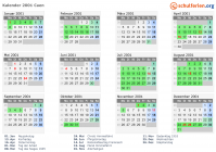 Kalender 2001 mit Ferien und Feiertagen Caen