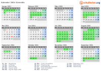 Kalender 2001 mit Ferien und Feiertagen Grenoble