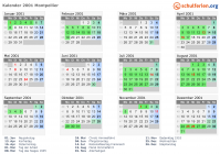 Kalender 2001 mit Ferien und Feiertagen Montpellier