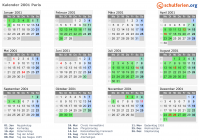 Kalender 2001 mit Ferien und Feiertagen Paris