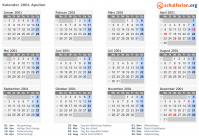 Kalender 2001 mit Ferien und Feiertagen Apulien