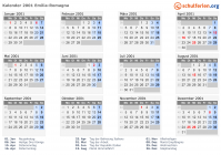 Kalender 2001 mit Ferien und Feiertagen Emilia-Romagna