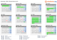 Kalender 2001 mit Ferien und Feiertagen Niederösterreich