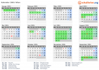 Kalender 2001 mit Ferien und Feiertagen Wien