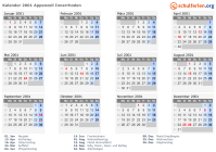 Kalender 2001 mit Ferien und Feiertagen Appenzell Innerrhoden