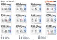 Kalender 2001 mit Ferien und Feiertagen Solothurn