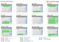 Kalender 2002 mit Ferien und Feiertagen Bayern
