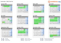 Kalender 2002 mit Ferien und Feiertagen Berlin