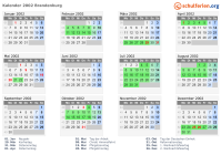 Kalender 2002 mit Ferien und Feiertagen Brandenburg