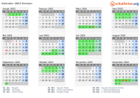 Kalender 2002 mit Ferien und Feiertagen Bremen