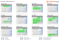 Kalender 2002 mit Ferien und Feiertagen Hamburg