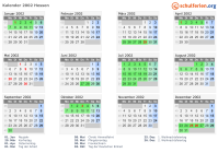 Kalender 2002 mit Ferien und Feiertagen Hessen