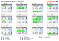 Kalender 2002 mit Ferien und Feiertagen Mecklenburg-Vorpommern