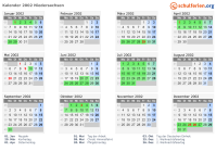 Kalender 2002 mit Ferien und Feiertagen Niedersachsen