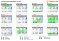 Kalender 2002 mit Ferien und Feiertagen Nordrhein-Westfalen