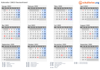 Kalender 2002 mit Ferien und Feiertagen Deutschland