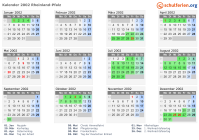 Kalender 2002 mit Ferien und Feiertagen Rheinland-Pfalz