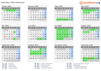 Kalender 2002 mit Ferien und Feiertagen Saarland